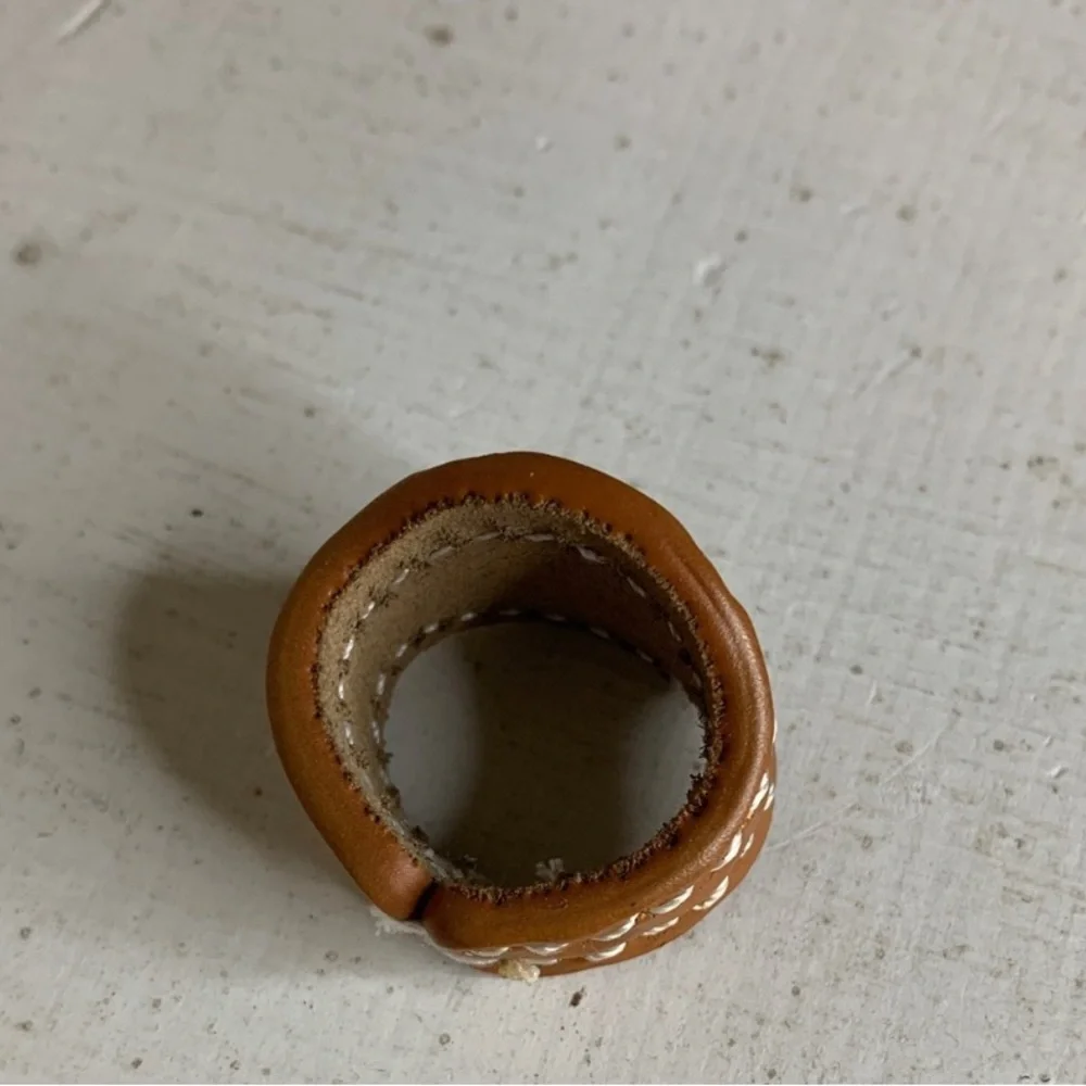 WESTERN Brown Stamped Faux Leather Scarf Ring with White Stitching Accessory